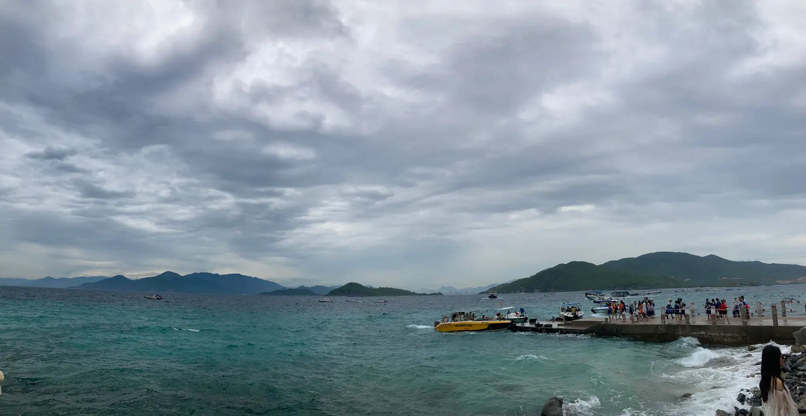 The coastline of Hon Mot, Hon Tam and Hon Tre seen from the water in Nha Trang bay