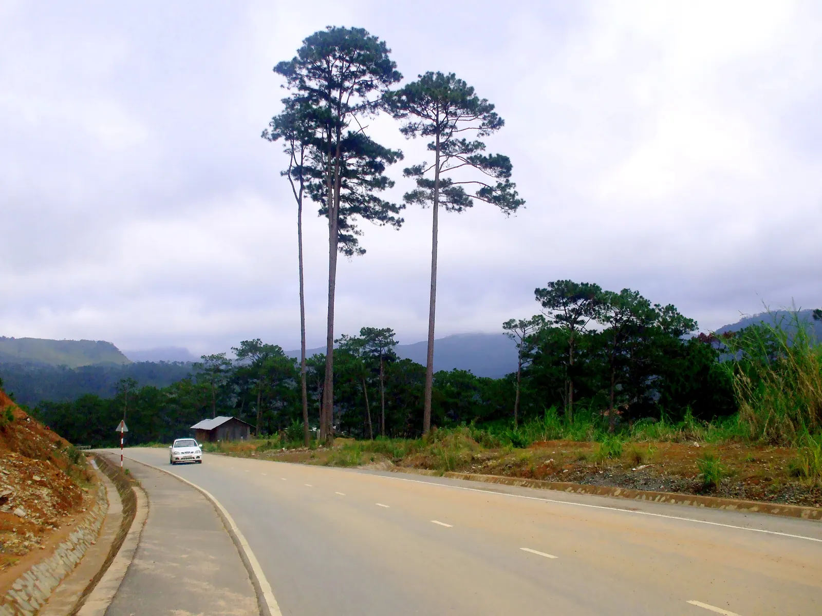 The QL27C road to Da Lat climbing through pine-dotted hills at Son Thai, on the approach to the Khanh Le pass